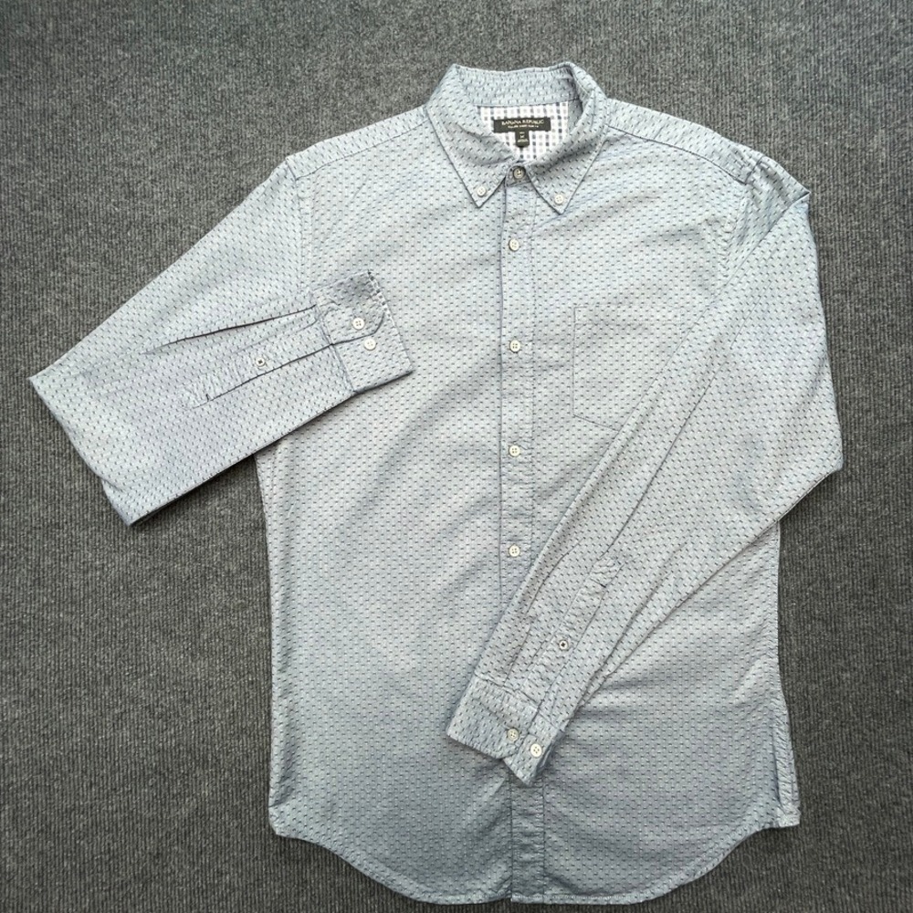 Banana Republic Mens M Tall Slim Fit Blue Dobby Long Sleeve Button Down Shirt - Picture 2 of 9